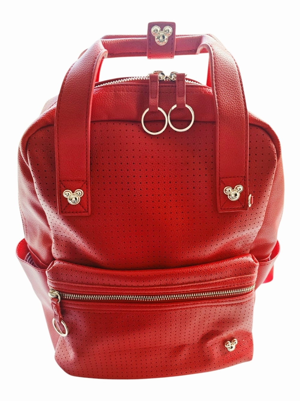 Disney Red Women's Perforated Backpack with Mickey Accent